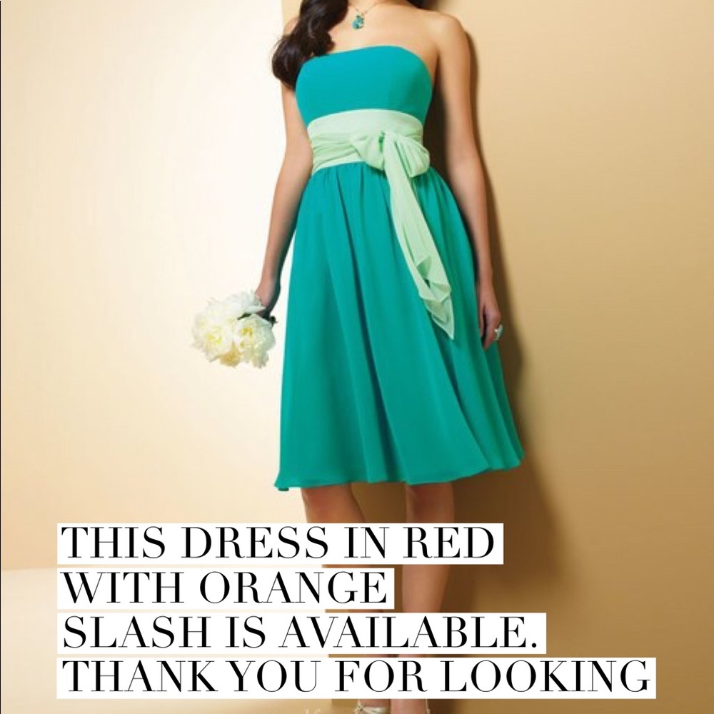 Red with orange sash strapless Alfred Angelo dress